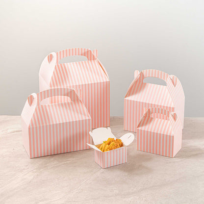 Bio Tek Pink & White Stripe Paper Gable Box / Take Out Container - Compostable - 4" x 2 1/2" x 2 1/2" - 25 count box