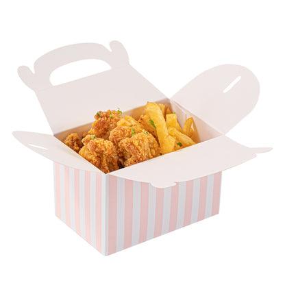 Bio Tek Pink & White Stripe Paper Gable Box / Take Out Container - Compostable - 4" x 2 1/2" x 2 1/2" - 100 count box