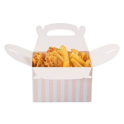 Bio Tek Pink & White Stripe Paper Gable Box / Take Out Container - Compostable - 4" x 2 1/2" x 2 1/2" - 100 count box