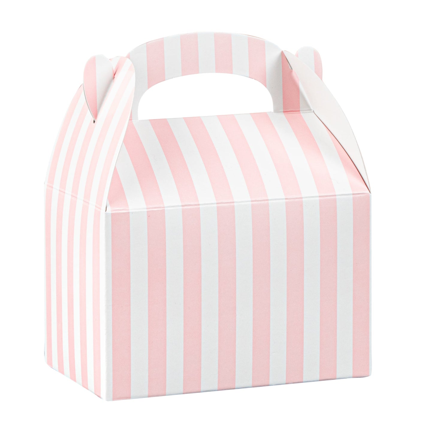 Bio Tek Pink & White Stripe Paper Gable Box / Take Out Container - Compostable - 4" x 2 1/2" x 2 1/2" - 100 count box