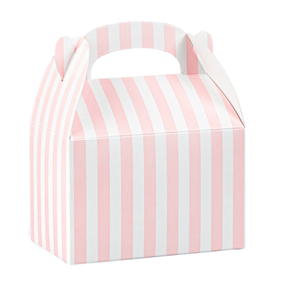 Bio Tek Pink & White Stripe Paper Gable Box / Take Out Container - Compostable - 4" x 2 1/2" x 2 1/2" - 100 count box