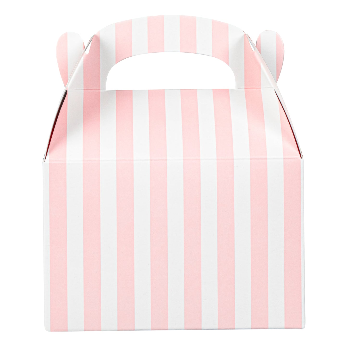 Bio Tek Pink & White Stripe Paper Gable Box / Take Out Container - Compostable - 4" x 2 1/2" x 2 1/2" - 100 count box
