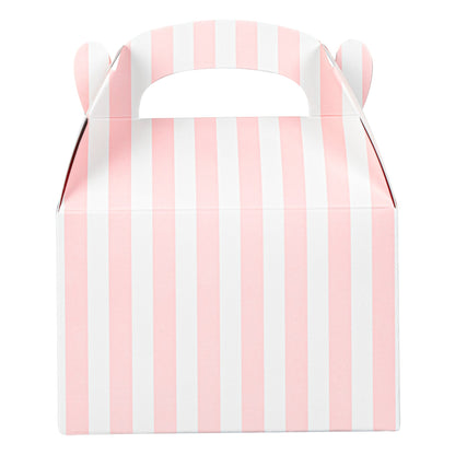 Bio Tek Pink & White Stripe Paper Gable Box / Take Out Container - Compostable - 4" x 2 1/2" x 2 1/2" - 100 count box