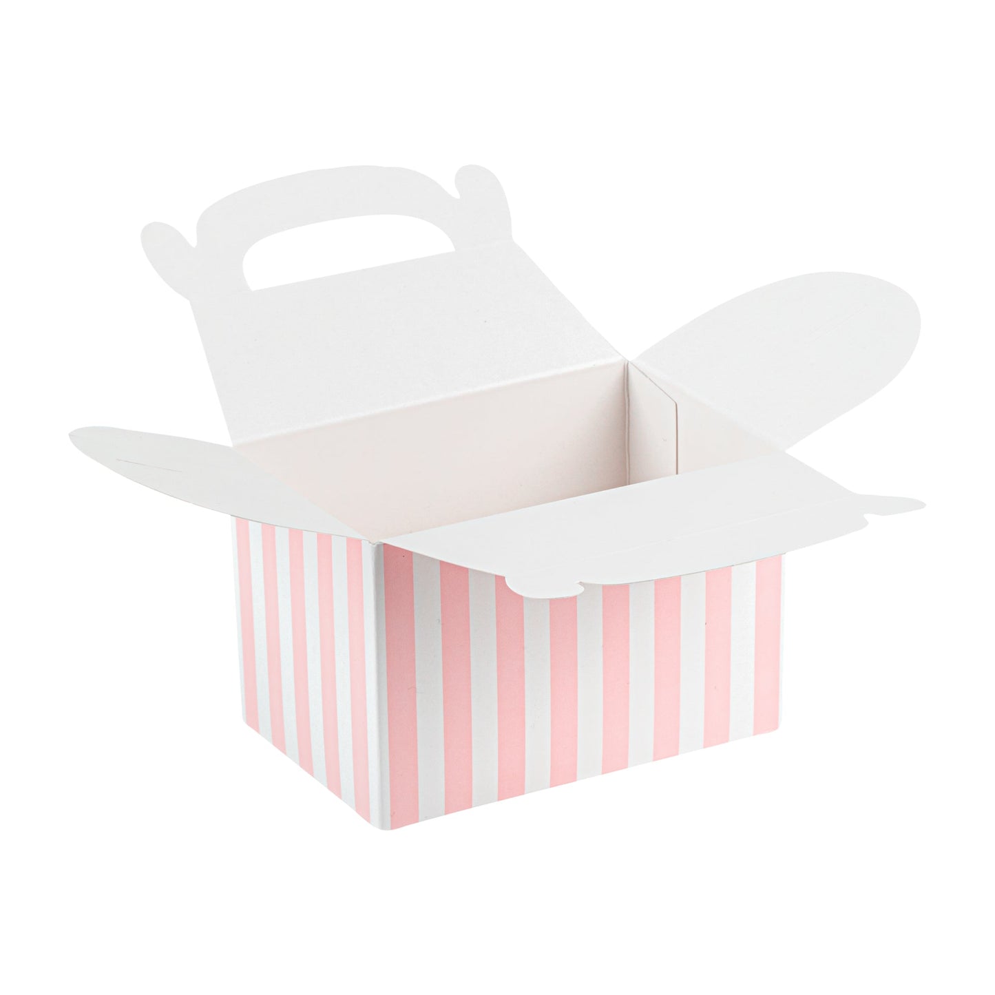 Bio Tek Pink & White Stripe Paper Gable Box / Take Out Container - Compostable - 4" x 2 1/2" x 2 1/2" - 100 count box