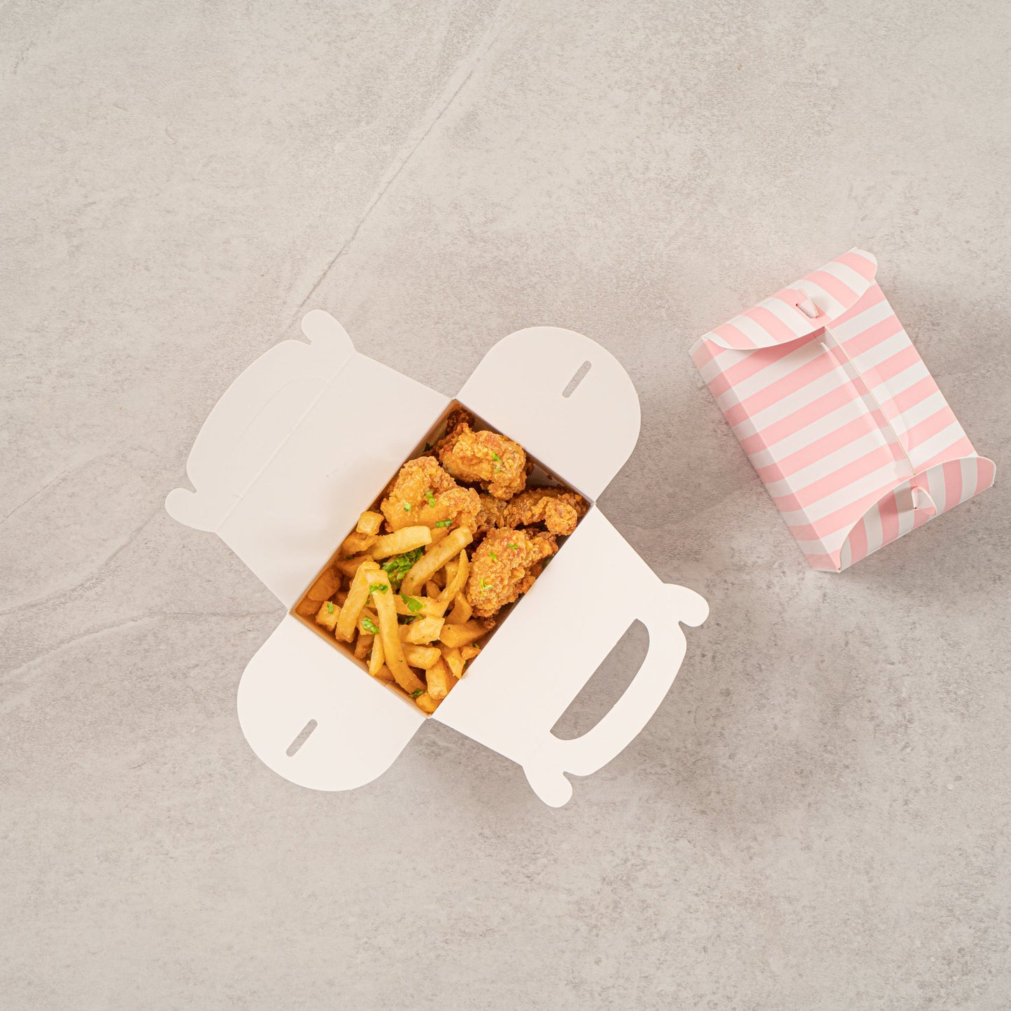 Bio Tek Pink & White Stripe Paper Gable Box / Take Out Container - Compostable - 4" x 2 1/2" x 2 1/2" - 100 count box