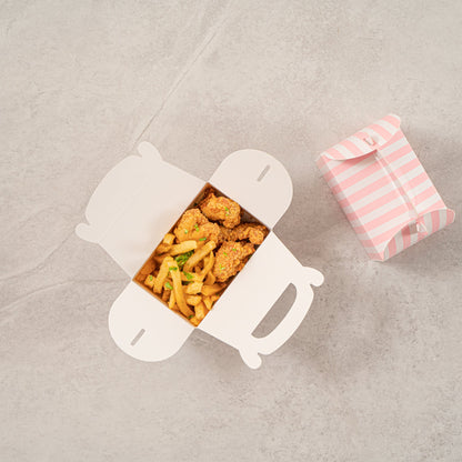 Bio Tek Pink & White Stripe Paper Gable Box / Take Out Container - Compostable - 4" x 2 1/2" x 2 1/2" - 100 count box