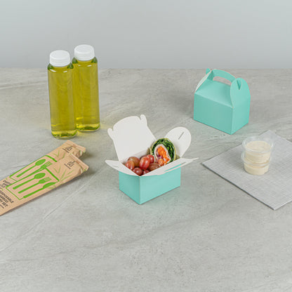 Bio Tek Turquoise Paper Gable Box / Take Out Container - Compostable - 4" x 2 1/2" x 2 1/2" - 25 count box