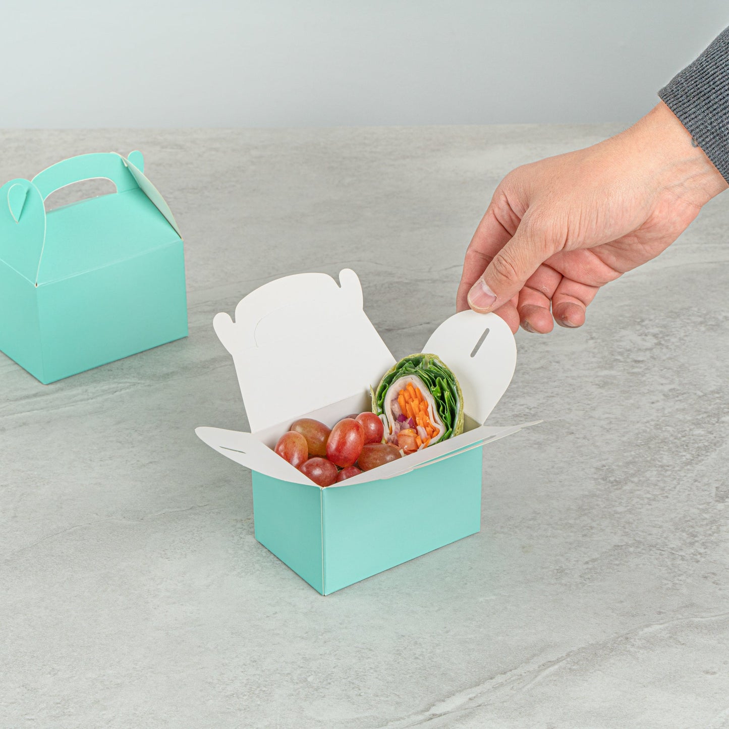 Bio Tek Turquoise Paper Gable Box / Take Out Container - Compostable - 4" x 2 1/2" x 2 1/2" - 25 count box