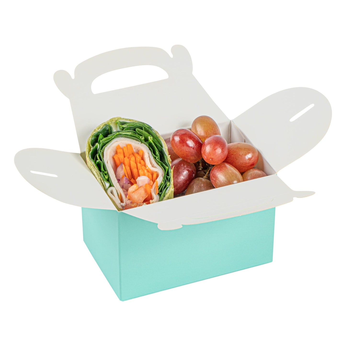Bio Tek Turquoise Paper Gable Box / Take Out Container - Compostable - 4" x 2 1/2" x 2 1/2" - 100 count box