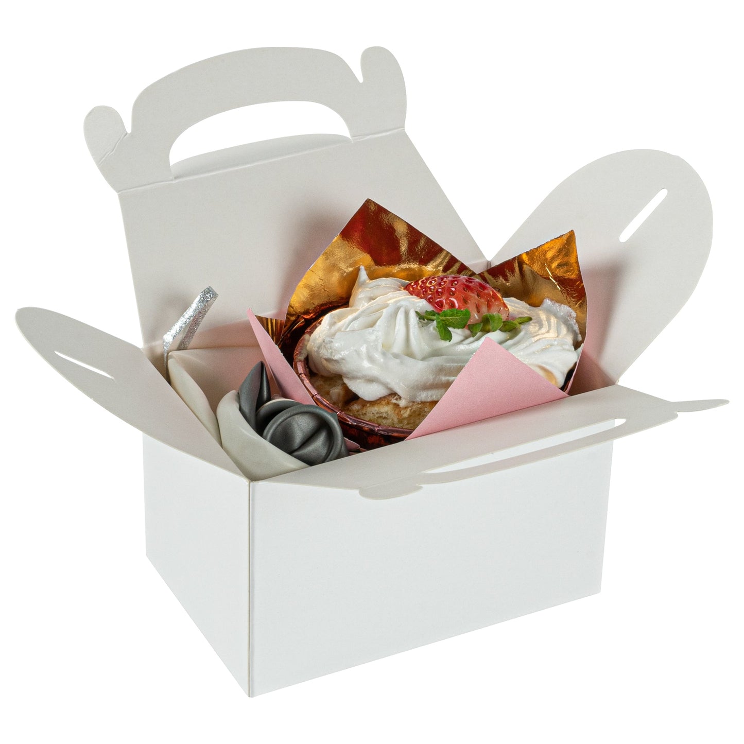 Bio Tek White Paper Gable Box / Take Out Container - Greaseproof - 4" x 2 1/2" x 2 1/2" - 100 count box