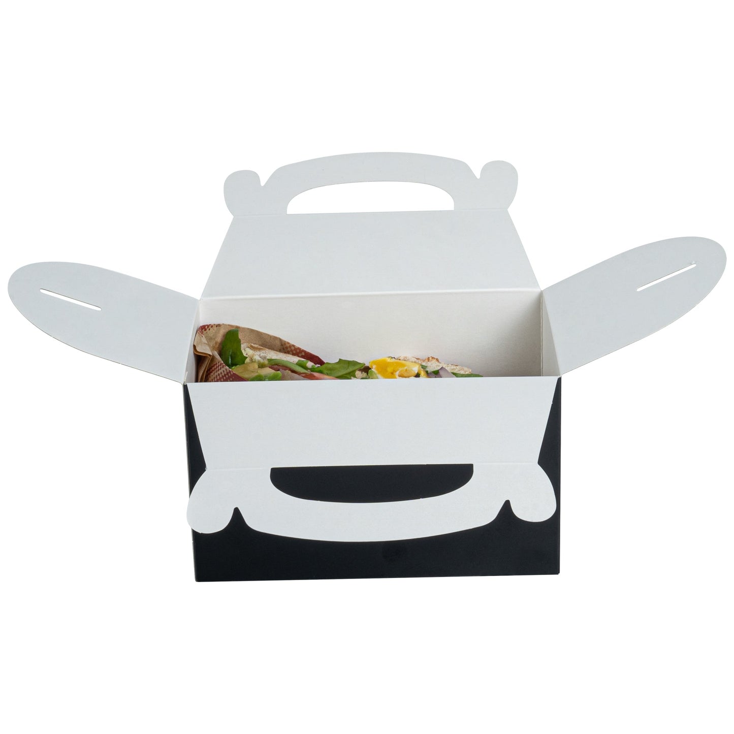 Bio Tek Black Paper Gable Box / Take Out Container - Greaseproof - 6" x 3 1/2" x 3 1/2" - 25 count box