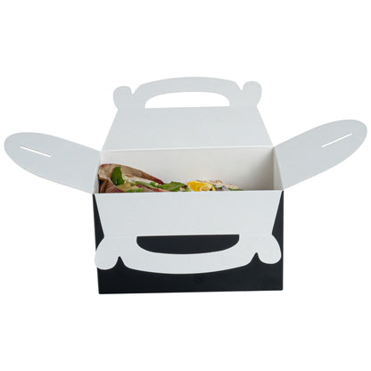 Bio Tek Black Paper Gable Box / Take Out Container - Greaseproof - 6" x 3 1/2" x 3 1/2" - 25 count box