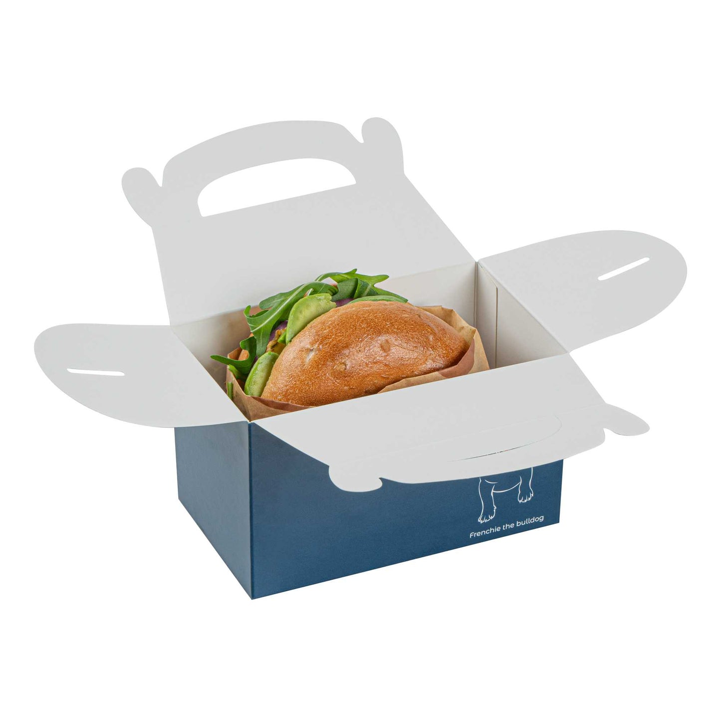Bio Tek Frenchie Paper Gable Box / Take Out Container - Compostable - 6" x 3 1/2" x 3 1/2" - 25 count box