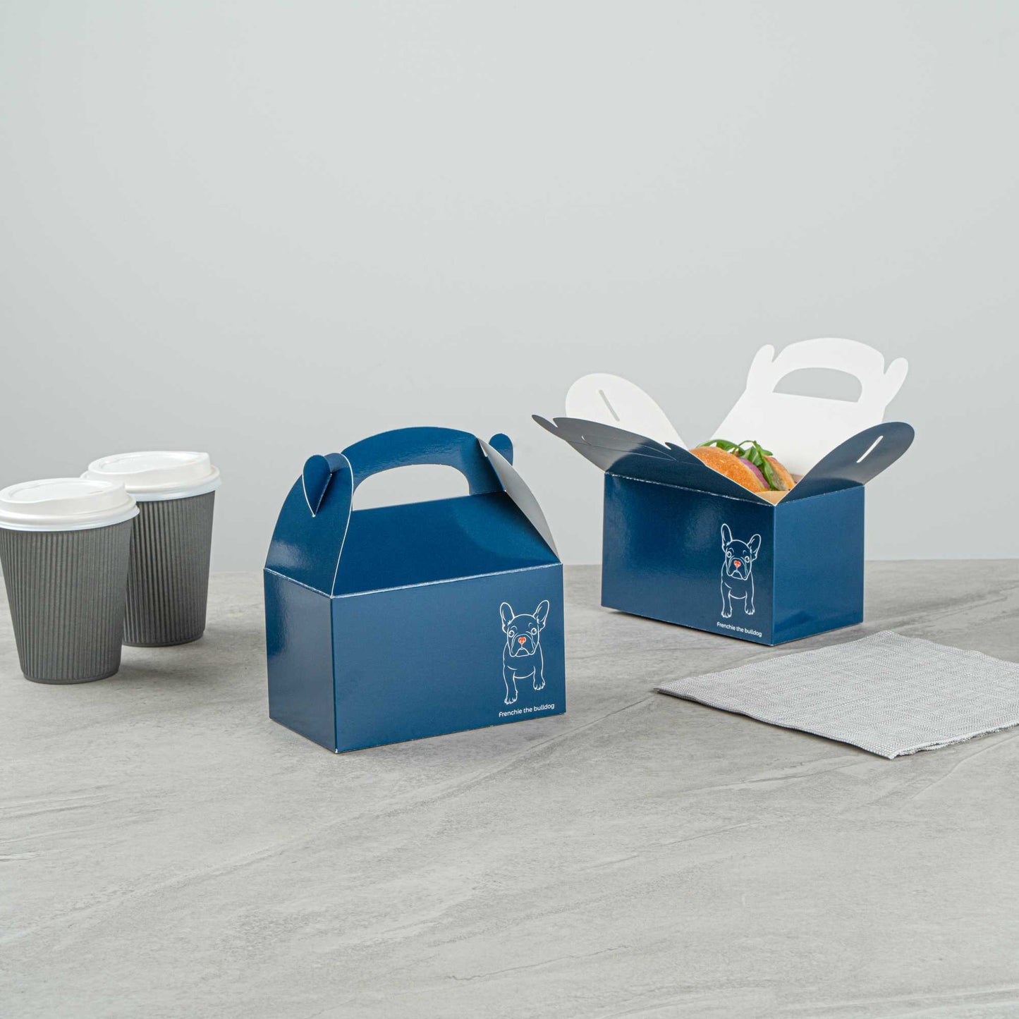 Bio Tek Frenchie Paper Gable Box / Take Out Container - Compostable - 6" x 3 1/2" x 3 1/2" - 25 count box