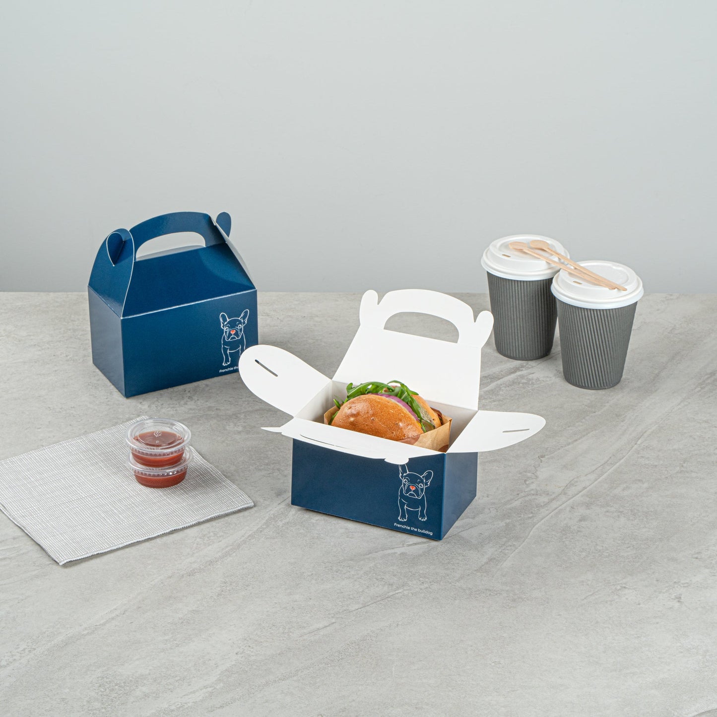 Bio Tek Frenchie Paper Gable Box / Take Out Container - Compostable - 6" x 3 1/2" x 3 1/2" - 100 count box