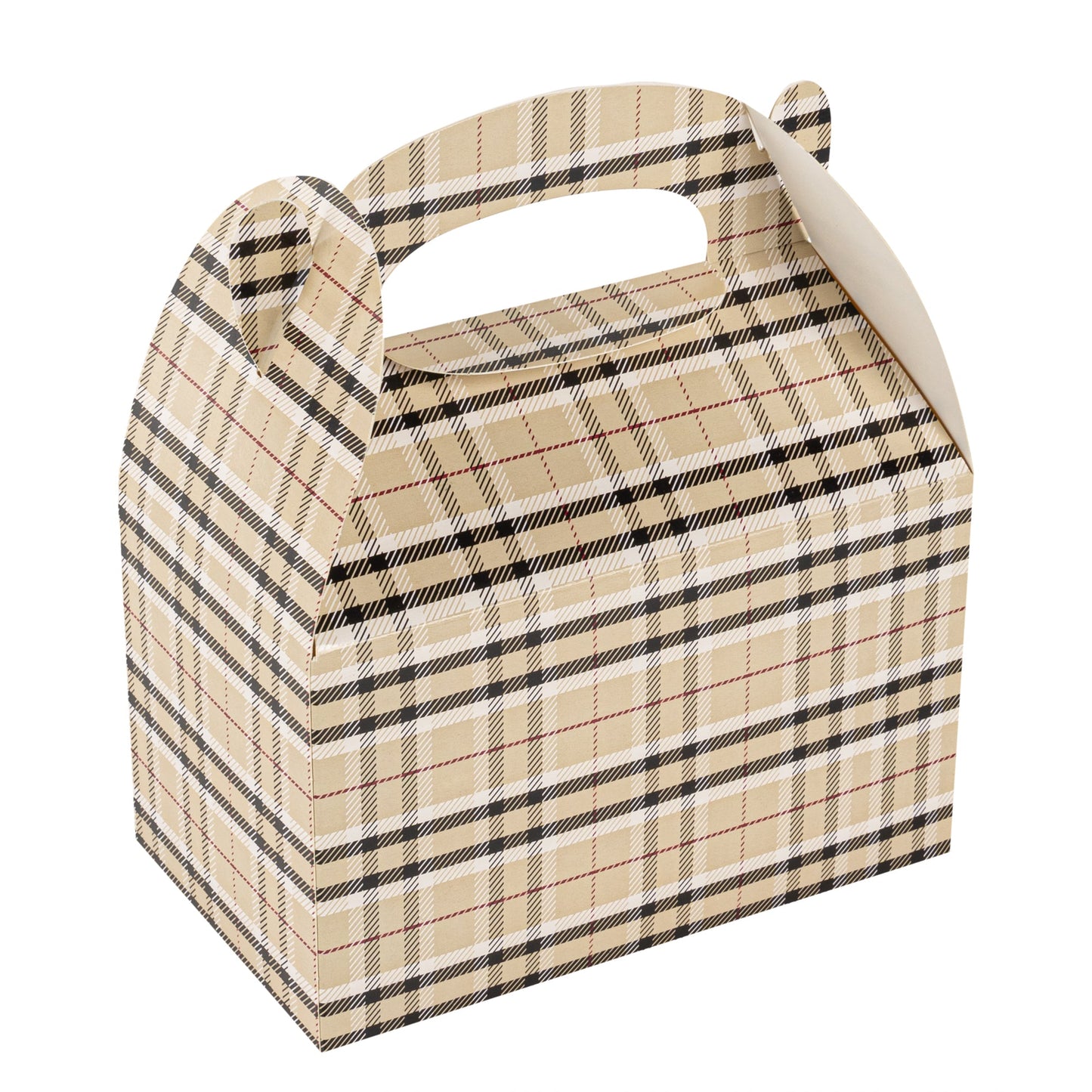 Bio Tek Plaid Paper Gable Box / Take Out Container - Compostable - 6" x 3 1/2" x 3 1/2" - 25 count box