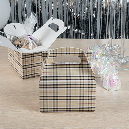 Bio Tek Plaid Paper Gable Box / Take Out Container - Compostable - 6" x 3 1/2" x 3 1/2" - 25 count box
