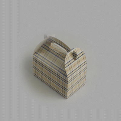 Bio Tek Plaid Paper Gable Box / Take Out Container - Compostable - 6" x 3 1/2" x 3 1/2" - 25 count box