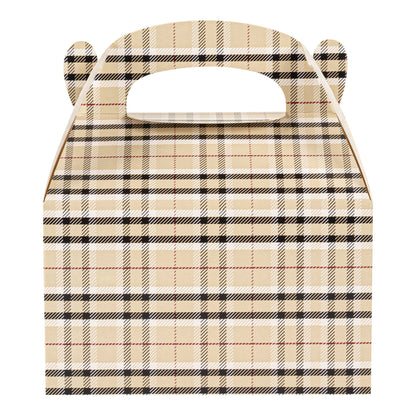 Bio Tek Plaid Paper Gable Box / Take Out Container - Compostable - 6" x 3 1/2" x 3 1/2" - 25 count box
