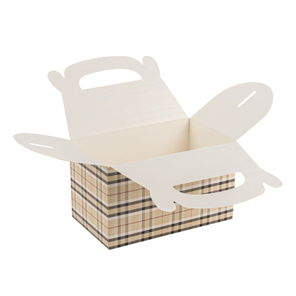 Bio Tek Plaid Paper Gable Box / Take Out Container - Compostable - 6" x 3 1/2" x 3 1/2" - 25 count box