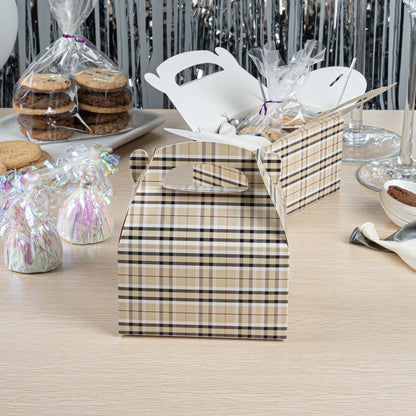 Bio Tek Plaid Paper Gable Box / Take Out Container - Compostable - 6" x 3 1/2" x 3 1/2" - 25 count box