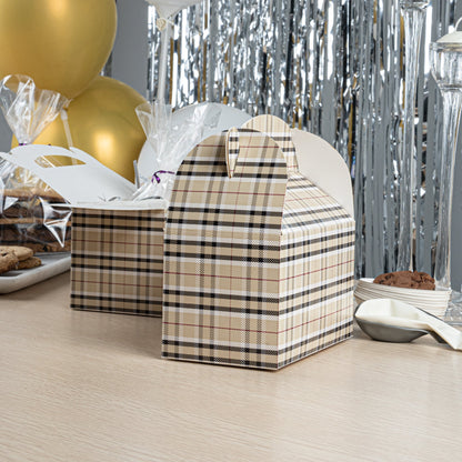 Bio Tek Plaid Paper Gable Box / Take Out Container - Compostable - 6" x 3 1/2" x 3 1/2" - 25 count box