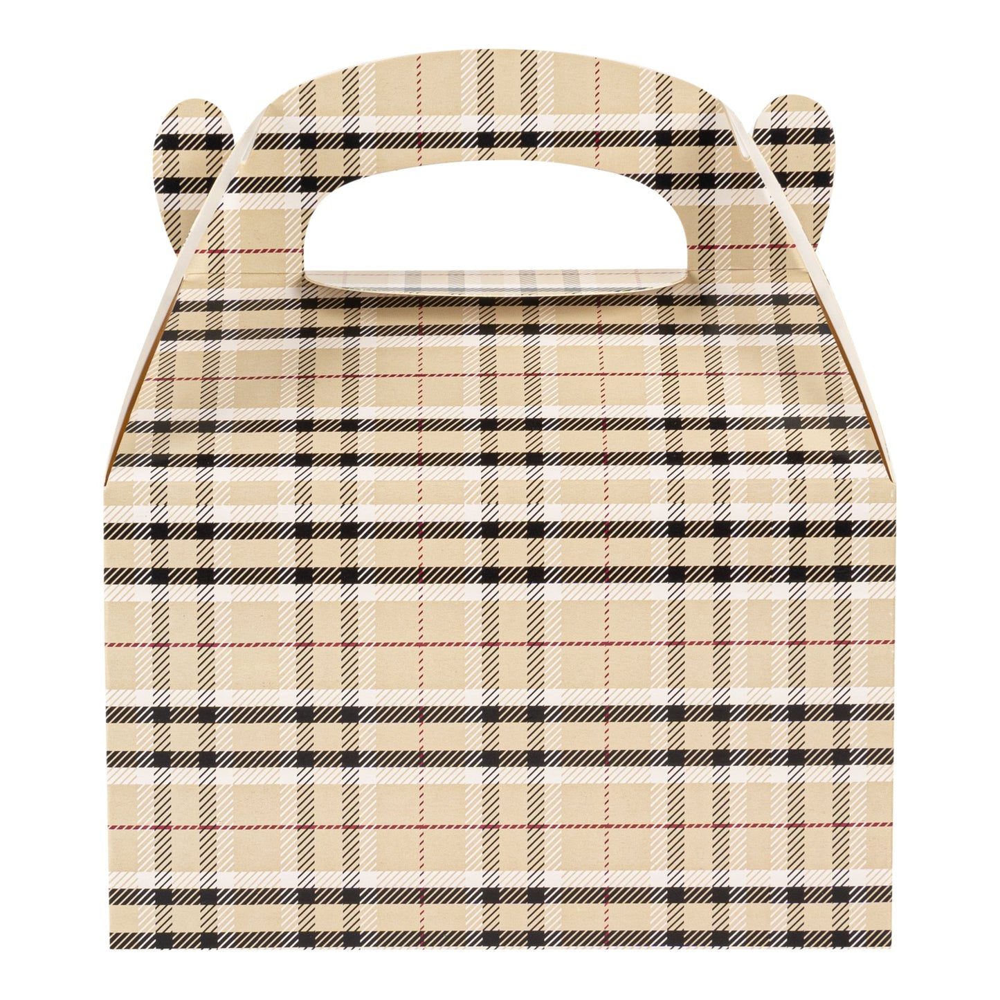 Bio Tek Plaid Paper Gable Box / Take Out Container - Compostable - 6" x 3 1/2" x 3 1/2" - 100 count box