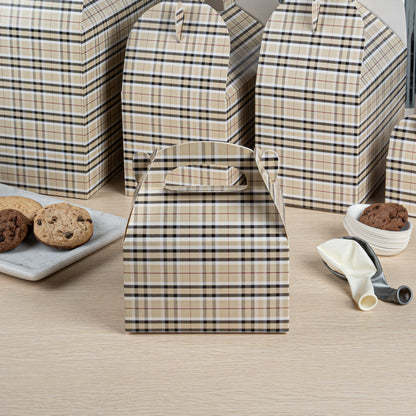 Bio Tek Plaid Paper Gable Box / Take Out Container - Compostable - 6" x 3 1/2" x 3 1/2" - 100 count box