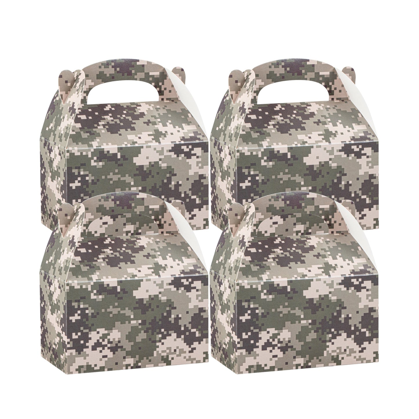 Bio Tek Camouflage Paper Gable Box / Take Out Container - Compostable - 6" x 3 1/2" x 3 1/2" - 100 count box