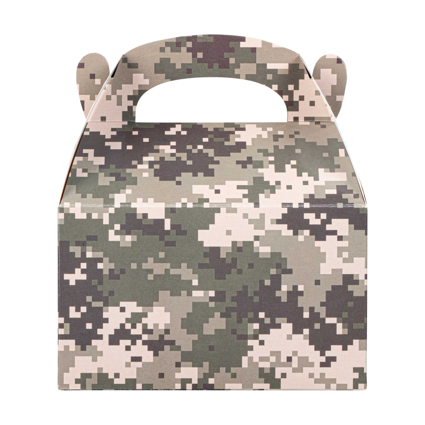 Bio Tek Camouflage Paper Gable Box / Take Out Container - Compostable - 6" x 3 1/2" x 3 1/2" - 25 count box