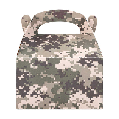 Bio Tek Camouflage Paper Gable Box / Take Out Container - Compostable - 6" x 3 1/2" x 3 1/2" - 25 count box