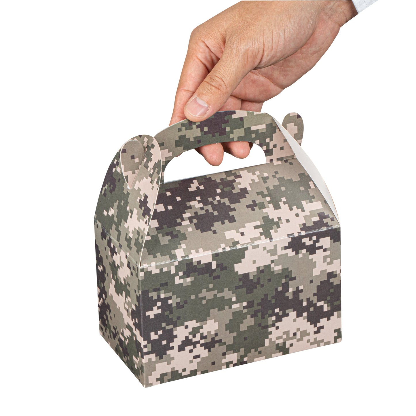 Bio Tek Camouflage Paper Gable Box / Take Out Container - Compostable - 6" x 3 1/2" x 3 1/2" - 100 count box