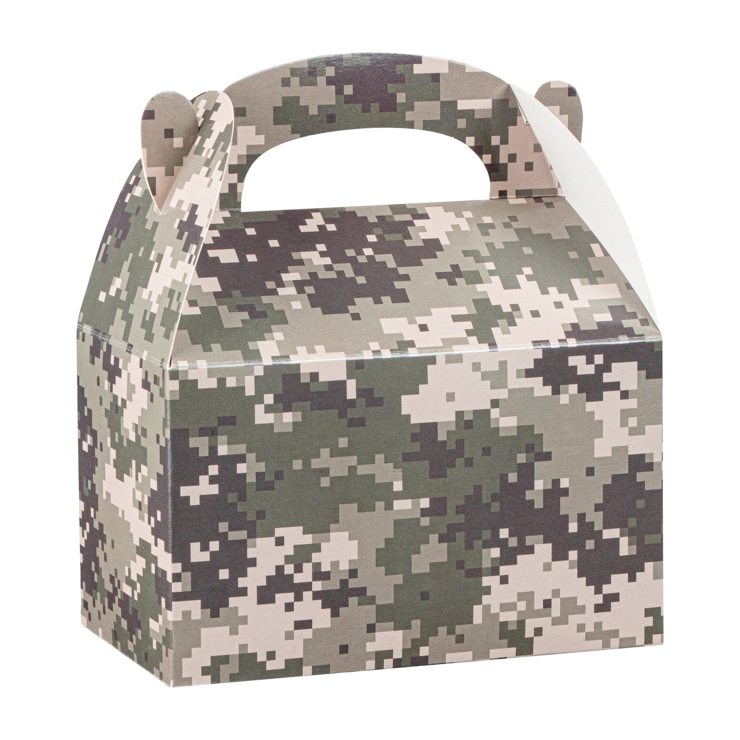 Bio Tek Camouflage Paper Gable Box / Take Out Container - Compostable - 6" x 3 1/2" x 3 1/2" - 100 count box