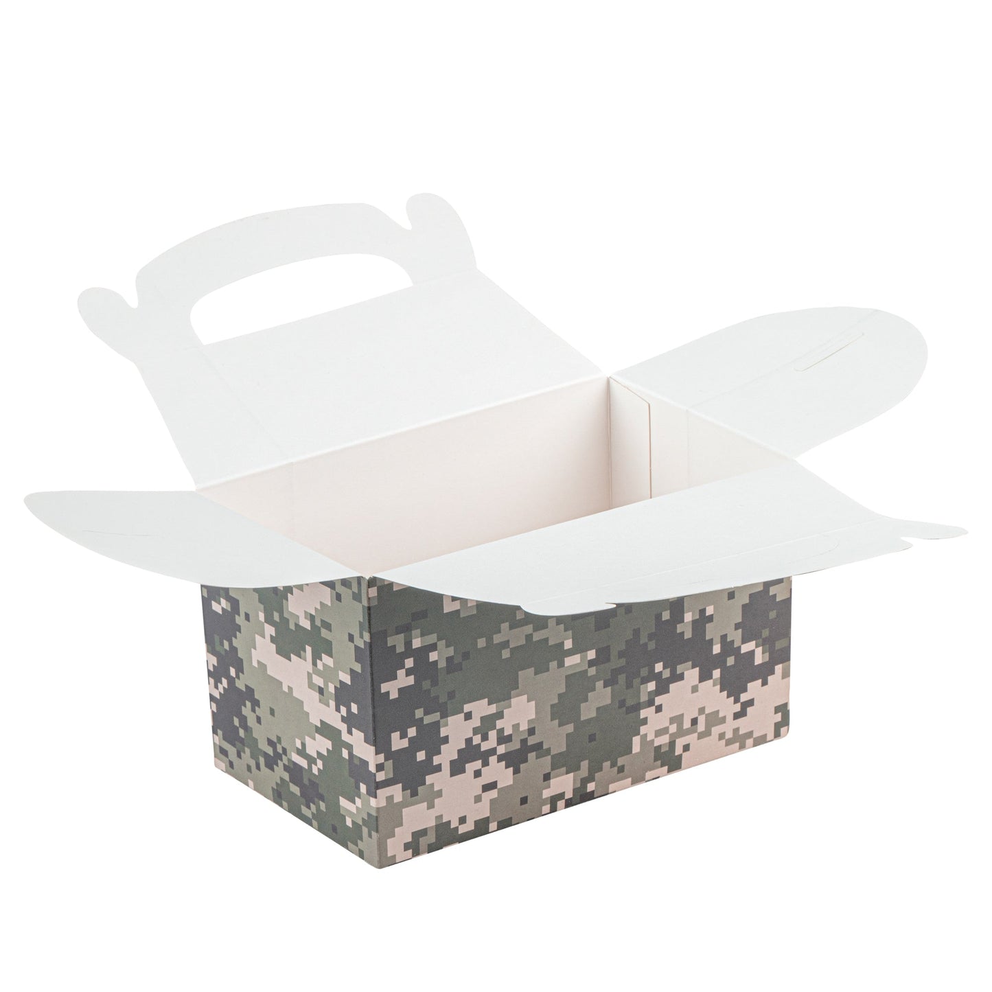 Bio Tek Camouflage Paper Gable Box / Take Out Container - Compostable - 6" x 3 1/2" x 3 1/2" - 100 count box