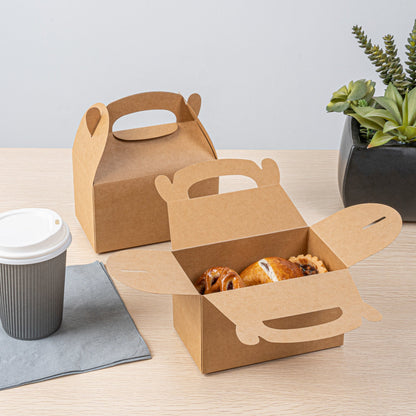 Bio Tek Kraft Paper Gable Box / Take Out Container - Greaseproof - 6" x 3 1/2" x 3 1/2" - 25 count box