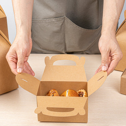Bio Tek Kraft Paper Gable Box / Take Out Container - Greaseproof - 6" x 3 1/2" x 3 1/2" - 100 count box