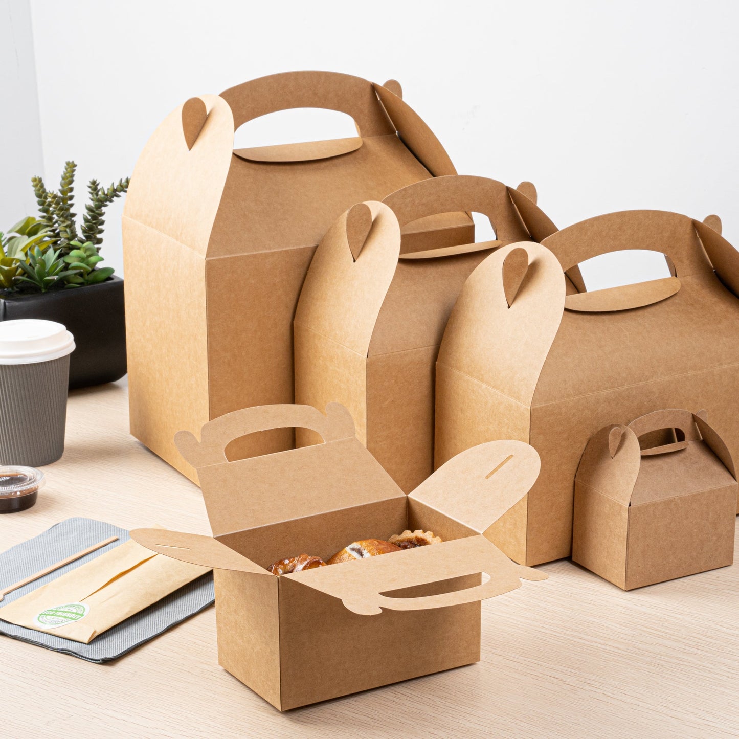 Bio Tek Kraft Paper Gable Box / Take Out Container - Greaseproof - 6" x 3 1/2" x 3 1/2" - 100 count box