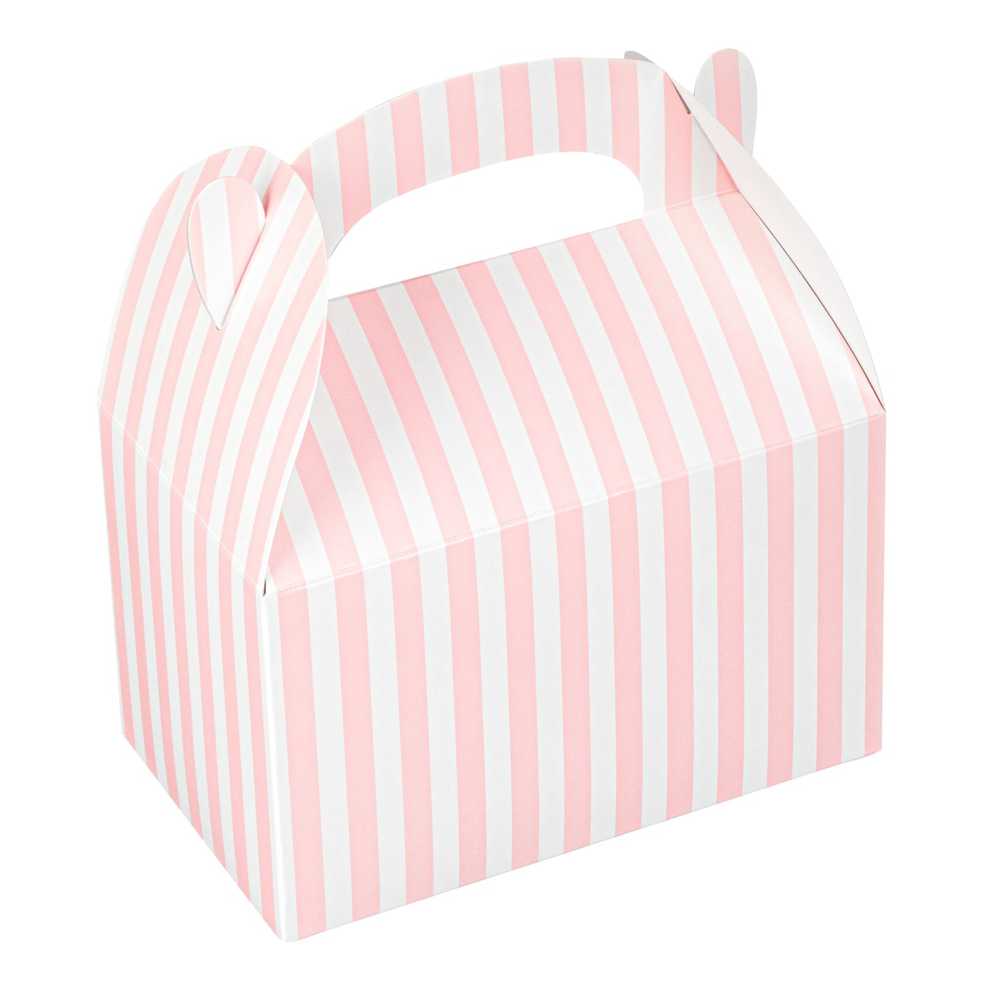 Bio Tek Pink & White Stripe Paper Gable Box / Take Out Container - Compostable - 6" x 3 1/2" x 3 1/2" - 100 count box