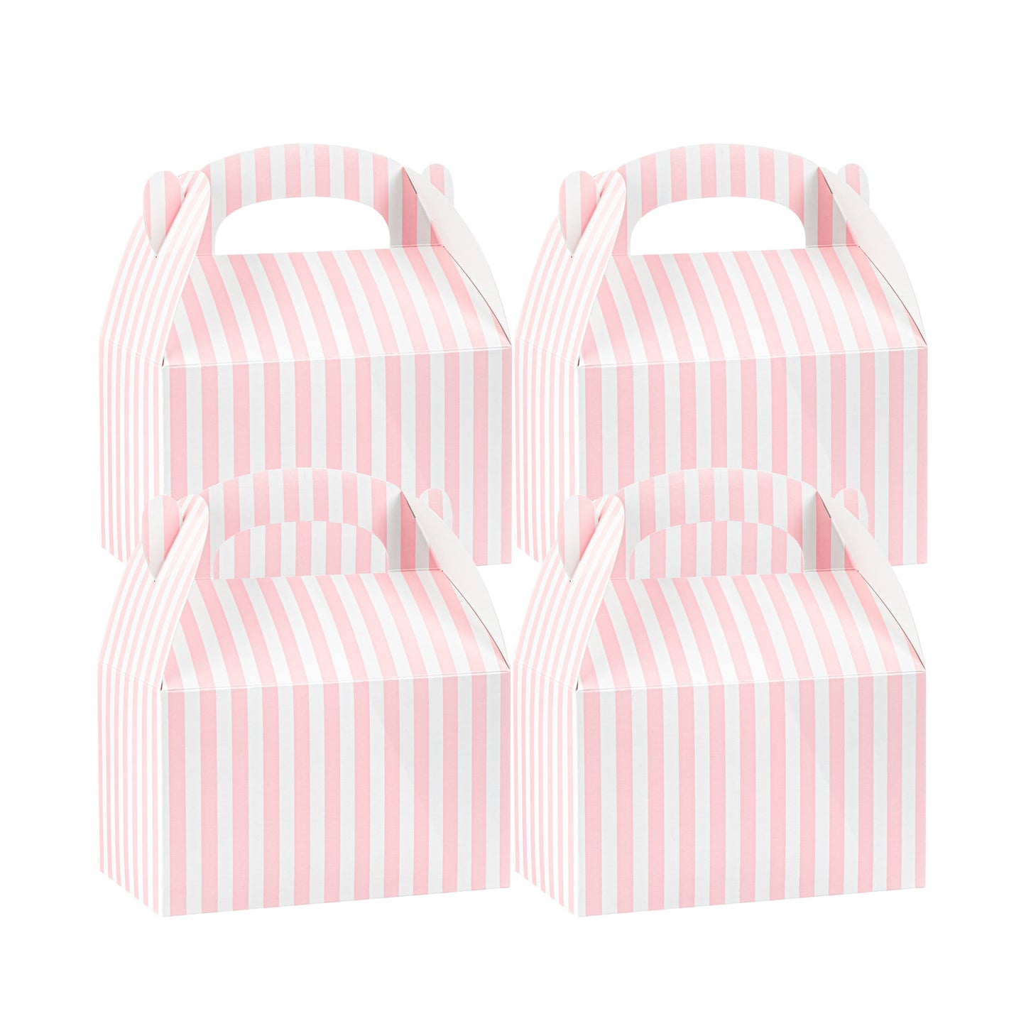 Bio Tek Pink & White Stripe Paper Gable Box / Take Out Container - Compostable - 6" x 3 1/2" x 3 1/2" - 100 count box