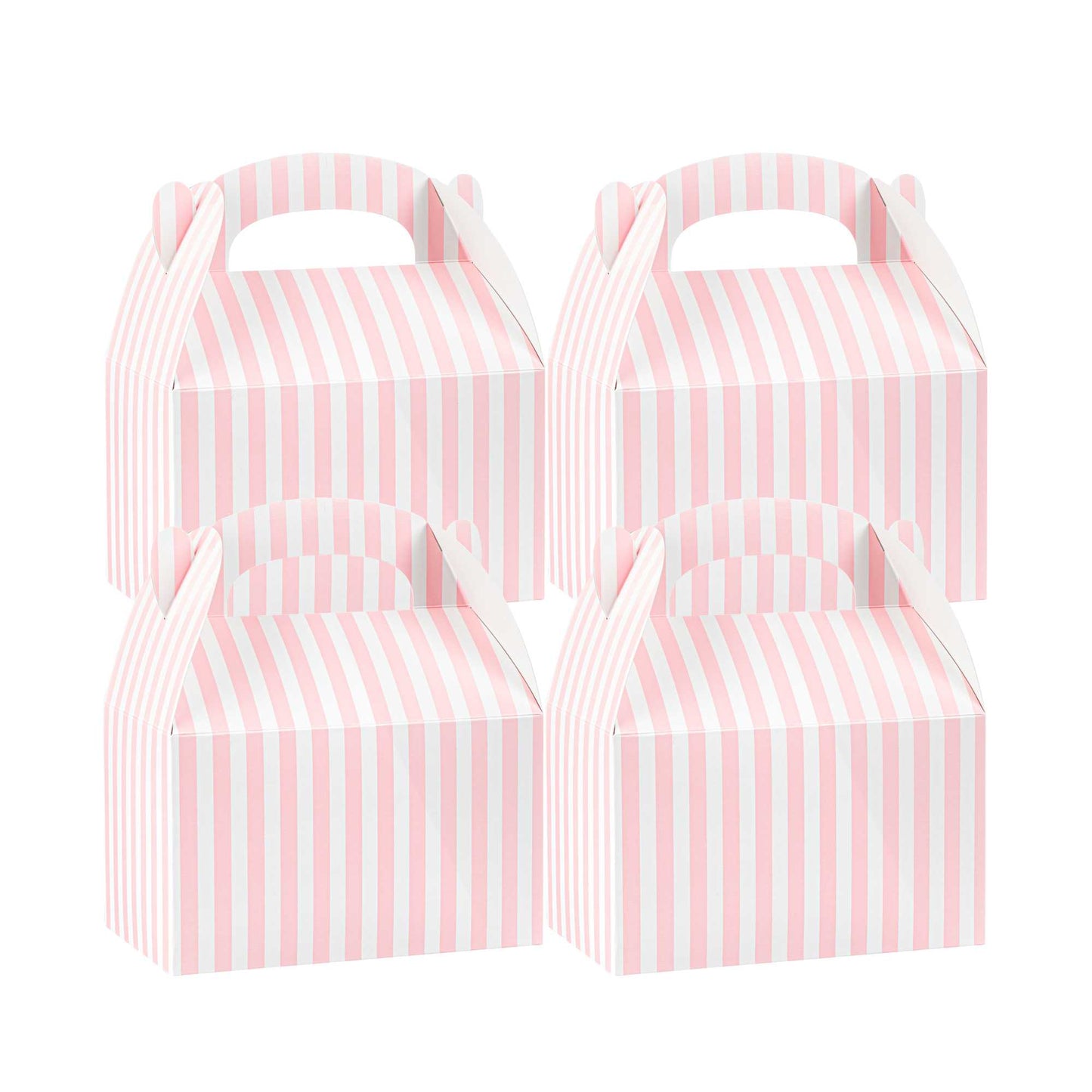 Bio Tek Pink & White Stripe Paper Gable Box / Take Out Container - Compostable - 6" x 3 1/2" x 3 1/2" - 25 count box