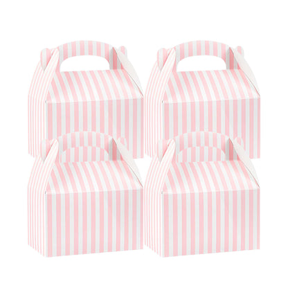 Bio Tek Pink & White Stripe Paper Gable Box / Take Out Container - Compostable - 6" x 3 1/2" x 3 1/2" - 25 count box
