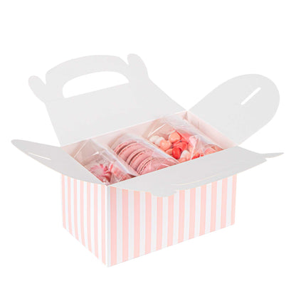 Bio Tek Pink & White Stripe Paper Gable Box / Take Out Container - Compostable - 6" x 3 1/2" x 3 1/2" - 25 count box