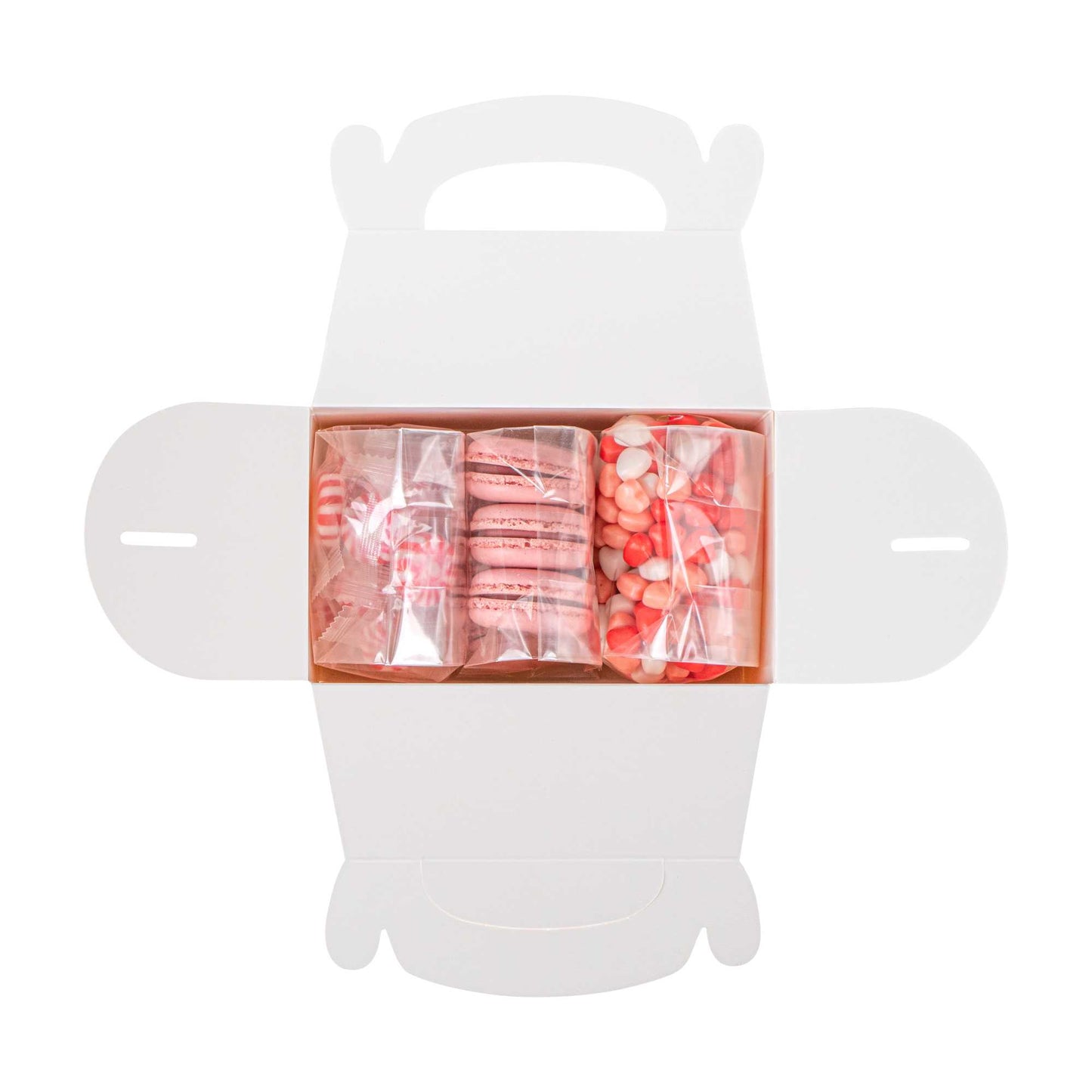 Bio Tek Pink & White Stripe Paper Gable Box / Take Out Container - Compostable - 6" x 3 1/2" x 3 1/2" - 25 count box