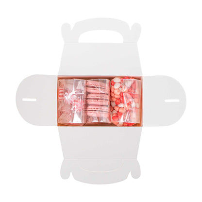 Bio Tek Pink & White Stripe Paper Gable Box / Take Out Container - Compostable - 6" x 3 1/2" x 3 1/2" - 25 count box