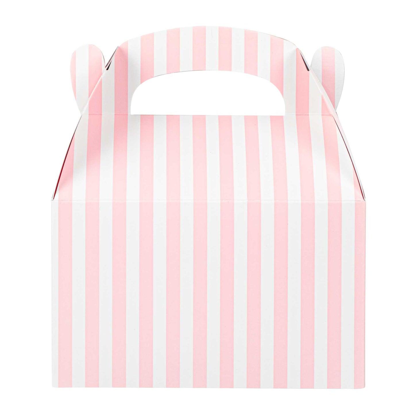 Bio Tek Pink & White Stripe Paper Gable Box / Take Out Container - Compostable - 6" x 3 1/2" x 3 1/2" - 25 count box