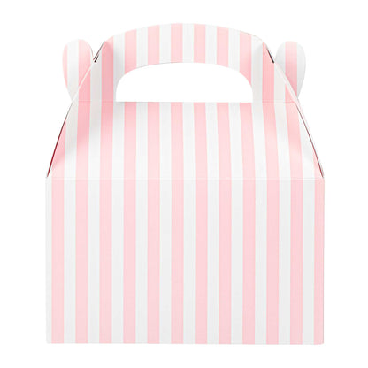 Bio Tek Pink & White Stripe Paper Gable Box / Take Out Container - Compostable - 6" x 3 1/2" x 3 1/2" - 25 count box