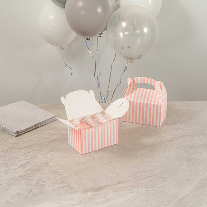 Bio Tek Pink & White Stripe Paper Gable Box / Take Out Container - Compostable - 6" x 3 1/2" x 3 1/2" - 25 count box