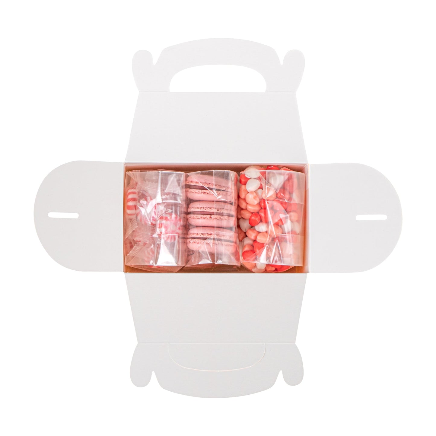Bio Tek Pink & White Stripe Paper Gable Box / Take Out Container - Compostable - 6" x 3 1/2" x 3 1/2" - 100 count box