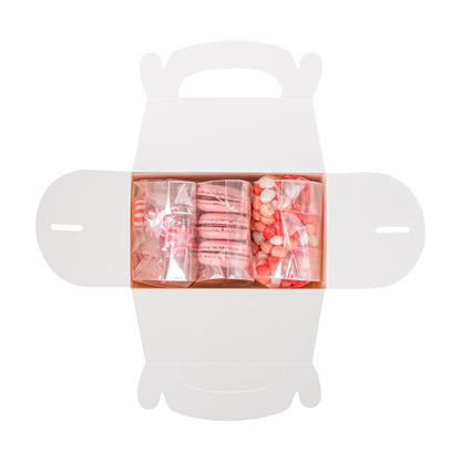 Bio Tek Pink & White Stripe Paper Gable Box / Take Out Container - Compostable - 6" x 3 1/2" x 3 1/2" - 100 count box