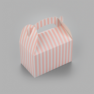 Bio Tek Pink & White Stripe Paper Gable Box / Take Out Container - Compostable - 6" x 3 1/2" x 3 1/2" - 100 count box